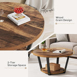 Load image into Gallery viewer, Round Coffee Table with Storage Shelf, 2-Tier Wooden Accent Center Table, Modern Industrial Living Room Furniture, Rustic Brown