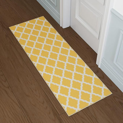 Ottomanson Hallway Runner Rug 2'2" x 6' Non Slip Trellis Area Rugs Easy to Clean Laundry Rug Runner Durable & Pet Friendly Floor Carpet Runners for Hallways Entryway Living Room Kitchen, Yellow