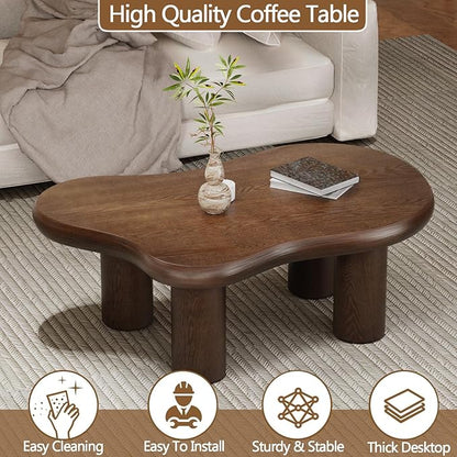 Cloud Coffee Table Modern Cute Coffee Tables Irregular Simple Tea/Center Table for Small Space End Table for Living Room, Home Office, Indoor (Brown 46" W X 31" D X 15.3" H)
