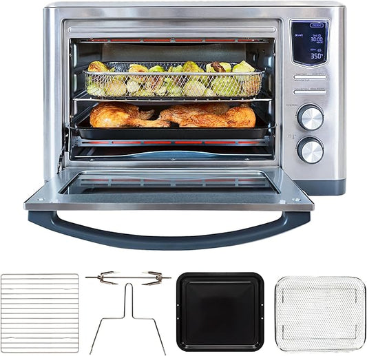 Kenmore Toaster Oven Air Fryer - Fry Chicken, Rotisserie, Bake Bread, Cookie, Pizza Dehydrator Racks Convection Kitchen Appliances 26 Quart Horno Freidora De Aire Stainless Steel