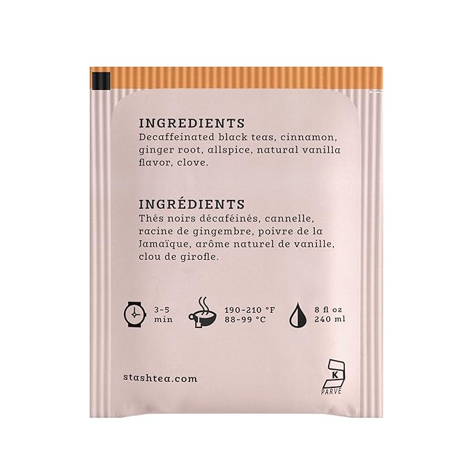 Stash Tea Decaf Vanilla Chai Black Tea, Box of 100 Tea Bags