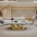 Load image into Gallery viewer, Marble Grain Coffee Table with Gold Stainless Steel Pedestal,Modern Coffee Tables,Oval Living Room Table with Faux Marble Top &amp; Luxury Legs,Sintered Stone Cocktail Center Table,49.20inch