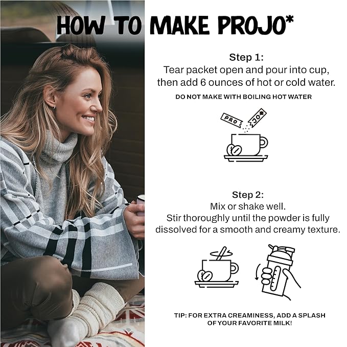 Projo* Power Coffee – Instant Coffee with 11g Protein – Grass-Fed Hydrolyzed Bovine Collagen & 175mg Caffeine – Vanilla Latte Flavor – Organic – Energy Support – 12 Single-Serve Packets
