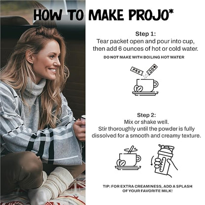 Projo* Power Coffee – Instant Coffee with 11g Protein – Grass-Fed Hydrolyzed Bovine Collagen & 175mg Caffeine – Vanilla Latte Flavor – Organic – Energy Support – 12 Single-Serve Packets