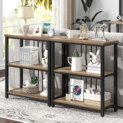 FOLUBAN Small Bookshelf and Bookcase, 3 Tier Open Book Shelf, Modern Metal and Wood Shelving Unit for Living Room Bedroom, Oak