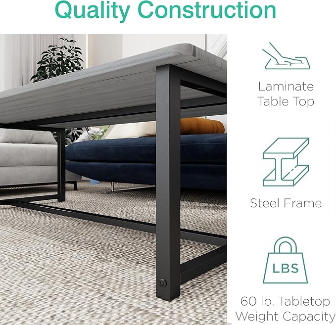 Farmhouse Coffee Table Rectangular Center Table for Living Room Table Wooden Tabletop with Metal Frame,Mid Century Modern Design,Easy Assembly,Wood Coffee Table,Grey