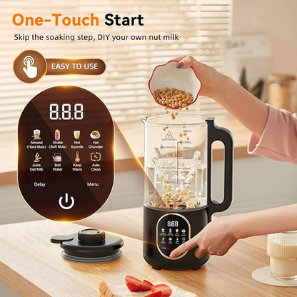 50oz Nut Milk Maker Machine, 10 in 1 Automatic Plant Based Milk Maker for Homemade Oat, Coconut, Chowder, Juice, Soy Milk with 20 Blades,Delay Start, Boil Water, Keep Warm & Auto Clean