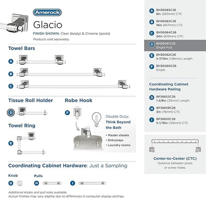 Amerock | Clear/Chrome | Glacio |Towel Bar | 18 inch (457 mm) | 3 Piece | Bathroom Accessories Set