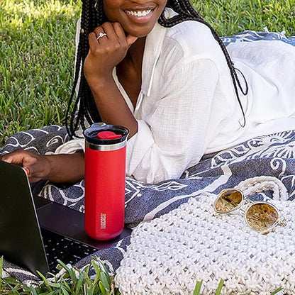 WACACO Octaroma Grande Vacuum Insulated Coffee Mug, 15 fl oz (435ml), Double-wall Stainless Steel Travel Tumbler With Drinking Lid, Carmine Red