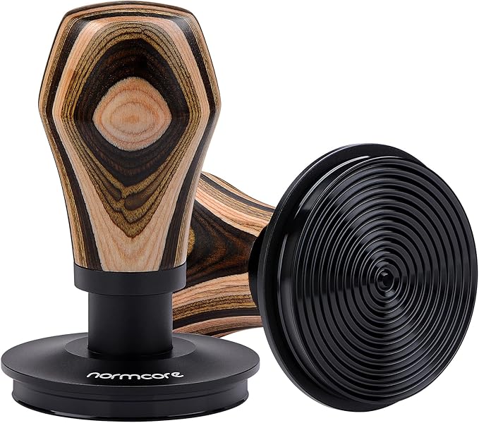 Normcore 58.5mm Espresso Coffee Tamper V4, Spring Loaded Tamper With Titanium PVD Coating Ripple Base, 15lb / 25lb / 30lbs Replacement Springs, Colorful Wood Handle