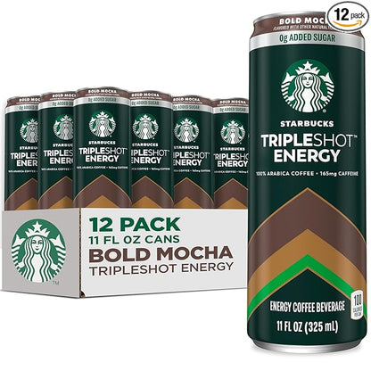 Starbucks Tripleshot Coffee Energy Drink, Bold Mocha, 11 fl oz Cans (12 Pack), Triple Blend, 165mg Caffeine, B Vitamins, Protein, Iced Coffee (Packaging and Formula May Vary)