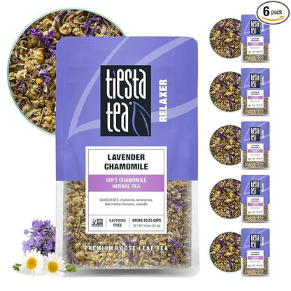 Tiesta Tea - Lavender Chamomile | Loose Leaf | Soft Chamomile Herbal Tea | Premium Non-Caffeinated Blend | Make Hot or Iced & Brews Up to 25 Cups | 5.4 Ounce Resealable Pouch, Pack of 6