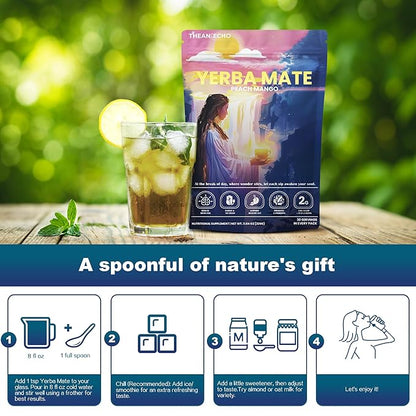 Yerba Mate Peach Mango Tea - Super Calm Yerba Mate - Low Sugar Content, Clean Energy with No Crash - Stay Refreshed and Focused Throughout the Day - Ideal for Health Enthusiasts - 30 Servings