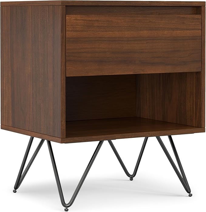 SIMPLIHOME Hunter 20 inch Wide Industrial Modern Nightstand in Walnut for the Living Room and Bedroom