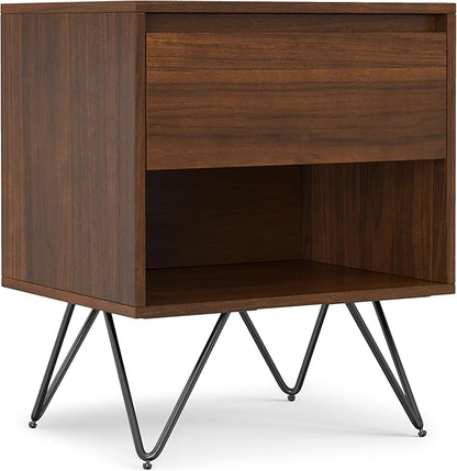 SIMPLIHOME Hunter 20 inch Wide Industrial Modern Nightstand in Walnut for the Living Room and Bedroom