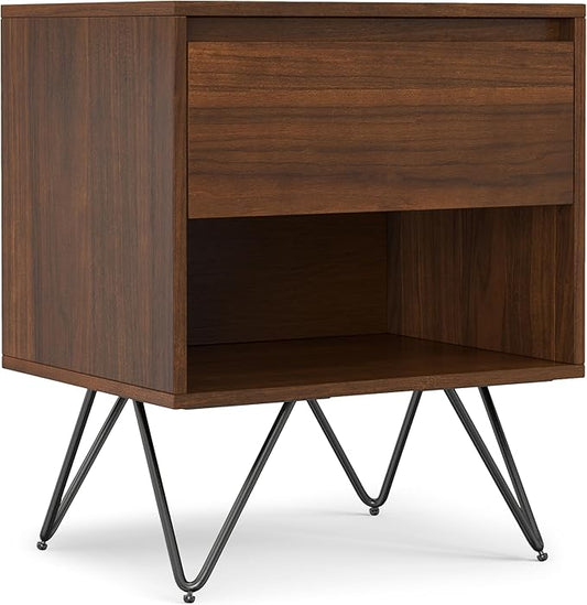 SIMPLIHOME Hunter 20 inch Wide Industrial Modern Nightstand in Walnut for the Living Room and Bedroom