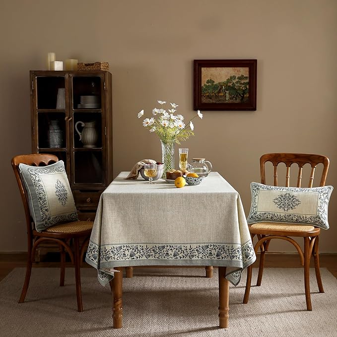 Designer Vintage Linen Elegant Square Table Cloth,Chinoiserie Floral Tablecloth,Wrinkle Resistant Decor Table Cover for Dining Thanksgiving Kitchen Christmas,67"*67"-Segerman B
