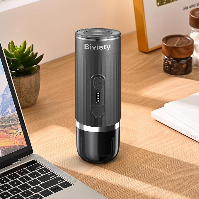 Portable Espresso Maker, Wireless Self-heating, Travel Coffee Maker, 80ml Water Tank, Ground Coffee Compatible with Nespresso & Dolce Gusto for Travel, Camping, Hiking, Office (Grey)