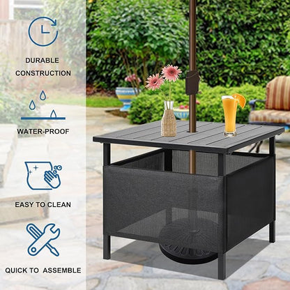 LZRS Adirondack Square Outdoor Side Table with Umbrella Hole, Pool Composite Patio Table,HDPE End Tables for Backyard,Pool, Indoor Companion, Easy Maintenance & Weather Resistant(Light Grey)