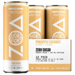 Load image into Gallery viewer, ZOA Zero Sugar Energy Drinks, Pineapple Coconut - Sugar Free with Electrolytes, Healthy Vitamin C, Amino Acids, Essential B-Vitamins, and Caffeine from Green Tea - 12 Fl Oz (12-Pack)