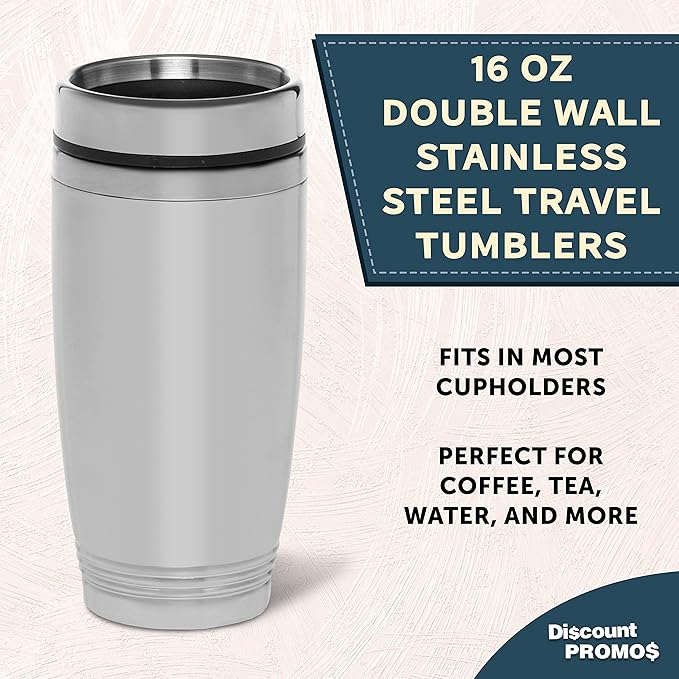DISCOUNT PROMOS Stainless Steel Tumblers 16 oz. Set of 6, Bulk Pack - Perfect for Coffee, Soda, Other Hot & Cold Beverages - Silver