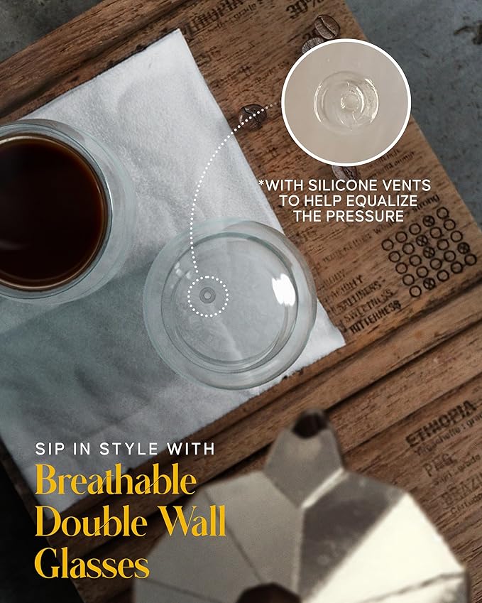 Kitchables Espresso Cups Set of 4, 2.7oz - Durable Double Walled Espresso Shot Glass - Expresso Shots Cup Compatible With Nespresso Machines - demitasse cups - Tasas De Café Expreso