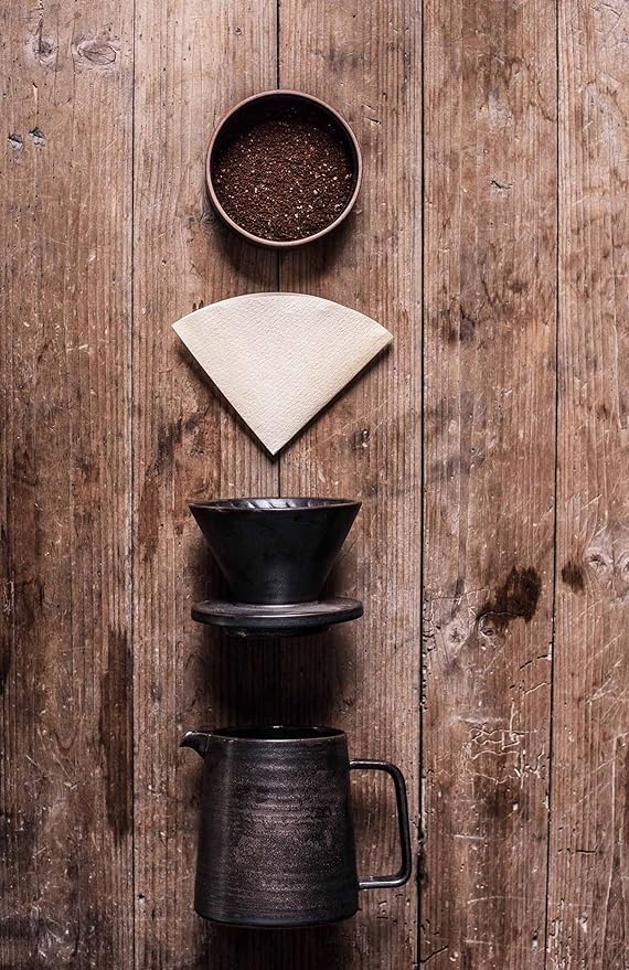 Stoneware Handmade Pour Over Coffee Maker Set, Ceramic Coffee Brewer Hand Drip Cone Dripper & Coffee Pot Microwaveable Decanter, Retro Metallic Glaze, 16oz
