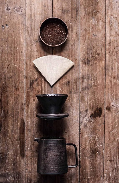 Stoneware Handmade Pour Over Coffee Maker Set, Ceramic Coffee Brewer Hand Drip Cone Dripper & Coffee Pot Microwaveable Decanter, Retro Metallic Glaze, 16oz