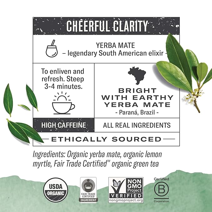 Numi Organic Tea Mate Lemon, Yerba Mate, Green Tea and Lemon Myrtle, 54 Green Tea Bags