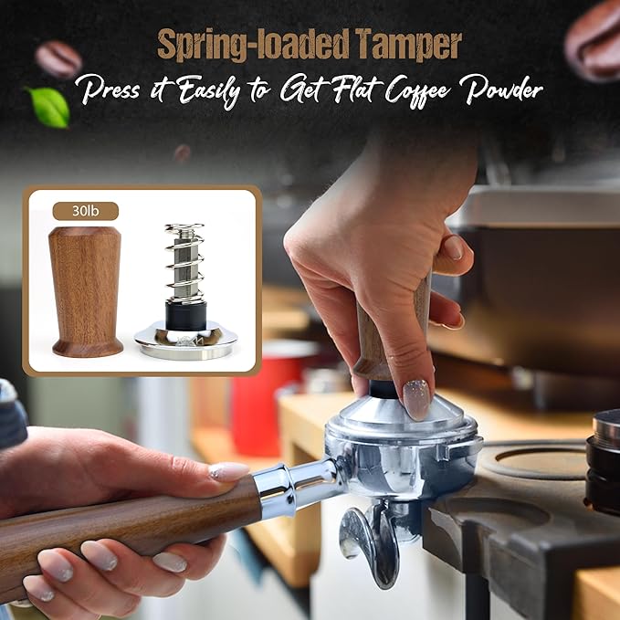 54mm Bottomless Portafilter 3 Ears Red Rosewood Handle Set – Fits 54mm Breville machines – Includes 18g Filter Basket, Updated Tamper with Constant 30lb Calibrated Spring Loaded & 1.7mm Puck Screen