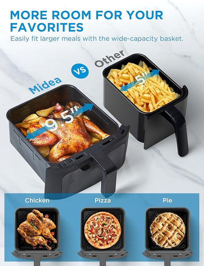 Midea Dual Basket Air Fryer Oven 11 Quart 8 in 1 Functions, Clear Window, Smart Sync Finish, Works with Alexa, Wi-Fi Connectivity, 50+ App Recipes for family meals, Bake, Roast, Grill, Broil, Toast