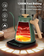 Load image into Gallery viewer, Harriet Gooseneck Electric Kettle - 1200W Fast Heat, 0.8L Stainless Steel, Precision Temp Control &amp; Timer, Wood Handle, Pour Over Coffee and Tea, Green