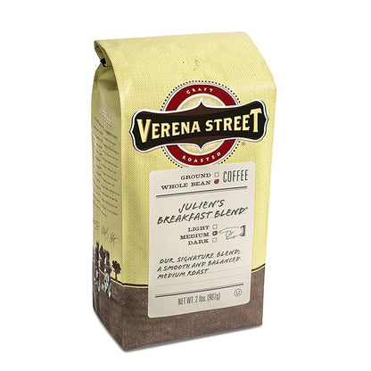 Verena Street 2 Pound Whole Bean Coffee, Medium Roast, Julien's Breakfast Blend, Rainforest Alliance Certified Arabica Coffee