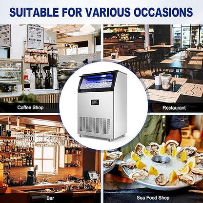 Commercial Ice Maker Machine 360LBS/24H with 77LBS Large Ice Storage Bin, 126Pcs Clear Ice Cubes in 8-15Mins, Stainless Steel Under Counter Industrial Ice Machine for Bar, Restaurant Business