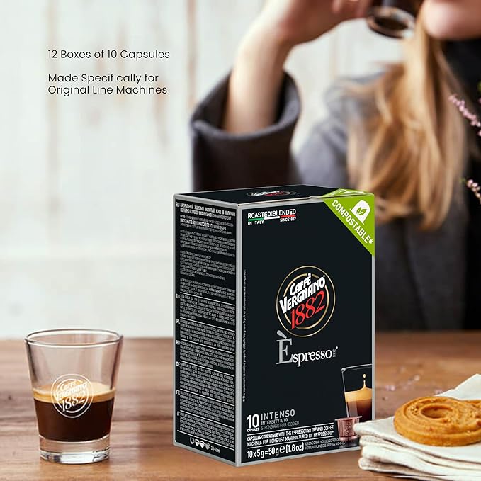 Caffe' Vergnano Medium Roast Espresso Original Line Machine Compatible Capsules - Arabica Robusta Espresso Coffee, Italian Coffee Espresso For Nespresso Coffee Machine, Intensity 8/10 - Intenso,120 Ct