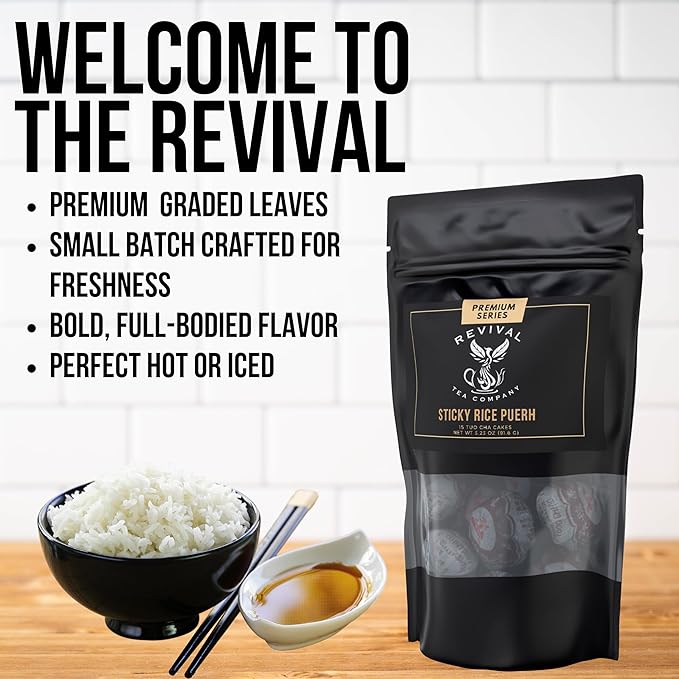 Revival Tea Company Sticky Rice Pu-erh Tea - Puer Tea Cakes Scented with Herb Nuo Mi Xiang - 15 Tuo Cha Cakes