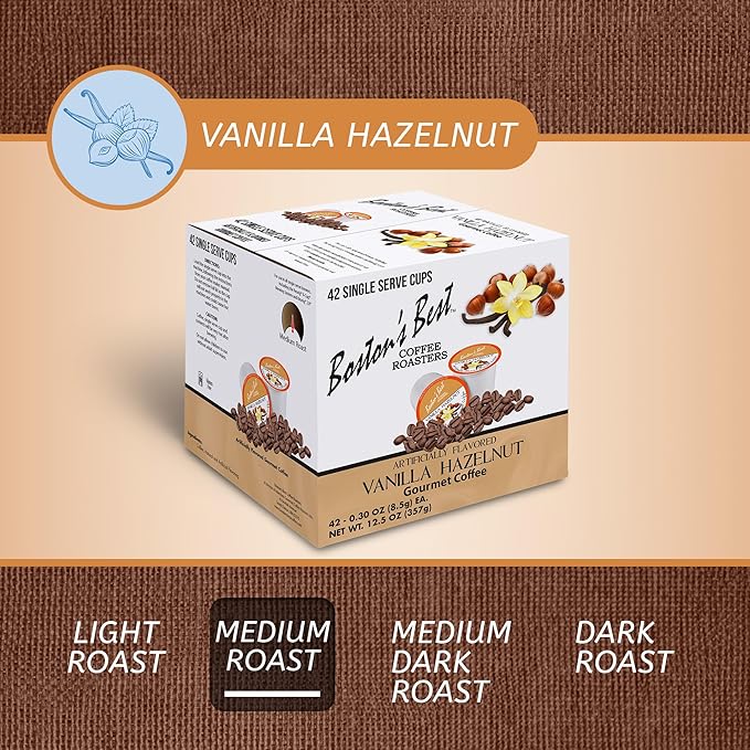 Boston’s Best - Vanilla Hazelnut Delicious Medium Roast Coffee, Flavored Gourmet Compatible with Keurig Coffee Maker, 1 Count (42 Single Serve Cups)