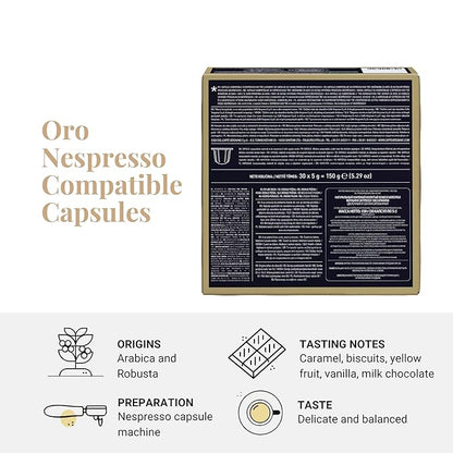 Caffe' Vergnano 1882 Medium Roast Espresso Original Line Machine Compatible Capsules, Single-Serve Arabica Robusta Espresso, Italian Coffee For Nespresso Coffee Machines, Intensity 4/10, Oro, 30 Ct