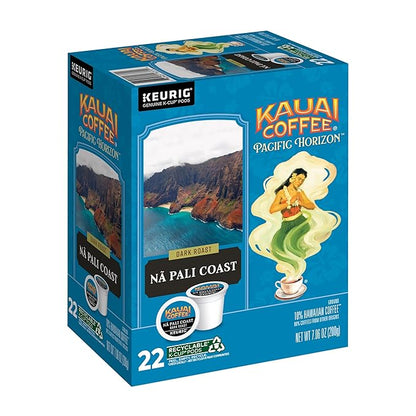 Kauai Coffee K-Cup Pods for Keurig Brewers – Arabica Coffee, 10% Hawaiian – Dark Roast, Nutty with Sweet Chocolate Overtones – Na Pali Coast, 1 Pack of 22 Single Serve K-Cups