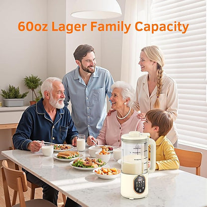 Beyn 60oz Nut Milk Maker Machine with 48-Leaf Titanium Blades，10-in-1 Automatic Plant-Based Milk Maker for Homemade Oat, Soy, Almond, Juice & More，Temp Hold, Delay Start, Boil &Auto Clean