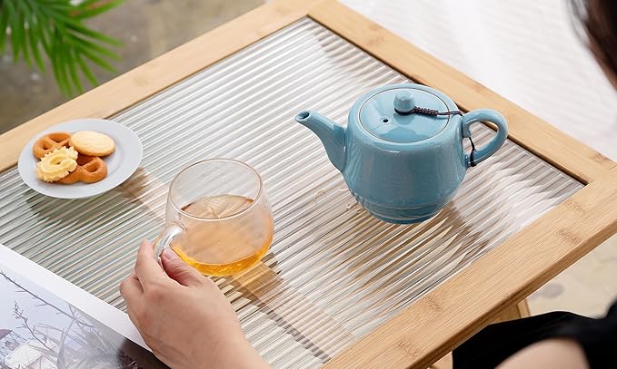 Teapot with Infuser Ceramic Tea Pot with Removable Stainless Steel Fliter for Loose Tea 15.80 OZ/450ml (1-2cups) Teapots for Tea Coffee Milk for Office Home Men Women as Gift(Sky Blue)