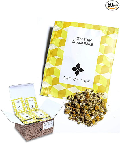 Art of Tea | Organic Egyptian Chamomile Tea Bags - Caffeine Free Herbal Teas | 50 Eco Friendly Pyramid Tea Bag Sachets | Chamomile Tea Organic Naturally Decaf Tea bags