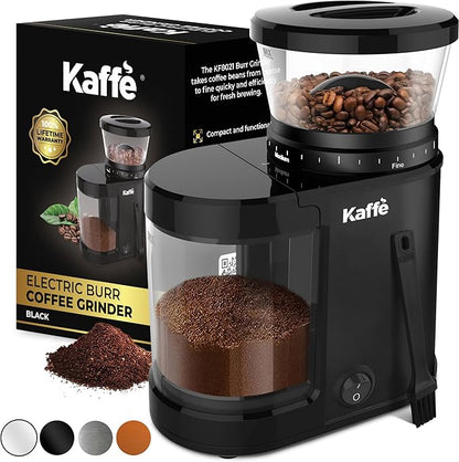 Kaffe Electric Burr Coffee Grinder (5.5oz) w/Adjustable Coarseness Settings - Flat Burr - [New Upgraded Motor ] - Precision Coffee Bean Grinder for Home Use - Black