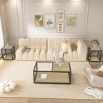 Load image into Gallery viewer, 39" Glass Coffee Table Mordern Living Room Table with Black Metal Frame, Rectangle Tempered Glass Top &amp; Rustic Wood MDF Storage Shelves, Industrial Style Natural