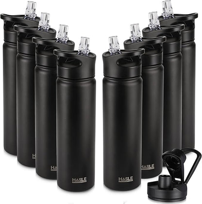 HASLE OUTFITTERS Insulated Water Bottle 22 oz Double Wall Stainless Steel Water Bottle Wide Mouth with Straw Lid & Spout Lid Keeps Cold or Hot(Black,8)