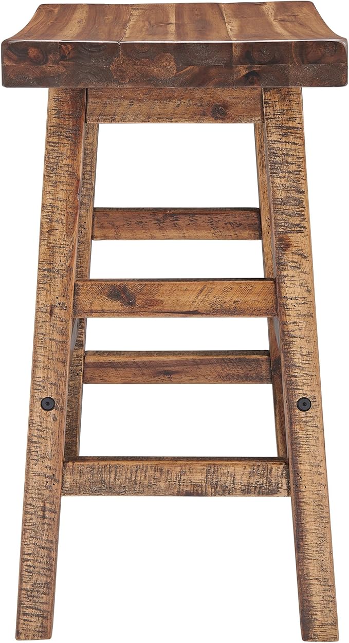 Alaterre Furniture Durango 26-Inch Tall Industrial Wood Counter-Height Stool Bar Stool, Kitchen, Seating, Vintage-Style Saddle Seat, Comfort, Rustic Industrial, Light or Dark Tone Lacquer Finish
