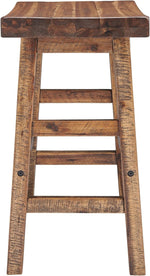 Load image into Gallery viewer, Alaterre Furniture Durango 26-Inch Tall Industrial Wood Counter-Height Stool Bar Stool, Kitchen, Seating, Vintage-Style Saddle Seat, Comfort, Rustic Industrial, Light or Dark Tone Lacquer Finish