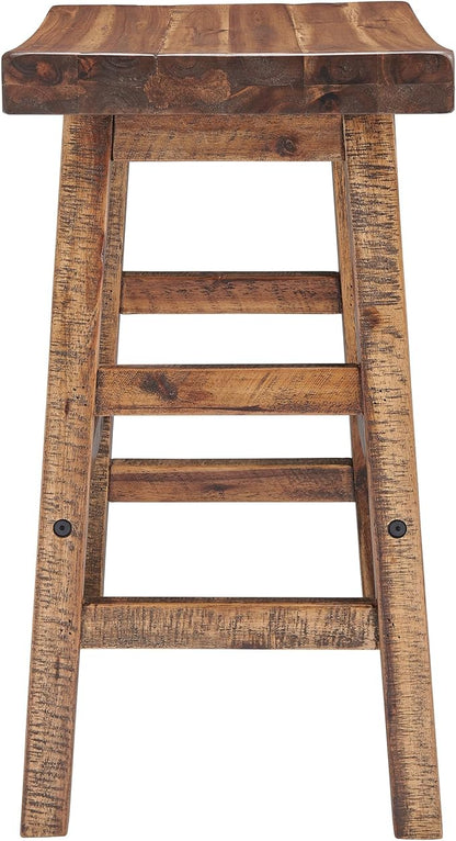 Alaterre Furniture Durango 26-Inch Tall Industrial Wood Counter-Height Stool Bar Stool, Kitchen, Seating, Vintage-Style Saddle Seat, Comfort, Rustic Industrial, Light or Dark Tone Lacquer Finish