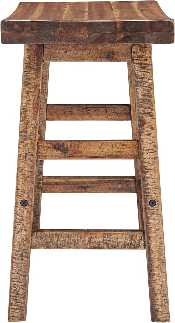 Alaterre Furniture Durango 26-Inch Tall Industrial Wood Counter-Height Stool Bar Stool, Kitchen, Seating, Vintage-Style Saddle Seat, Comfort, Rustic Industrial, Light or Dark Tone Lacquer Finish