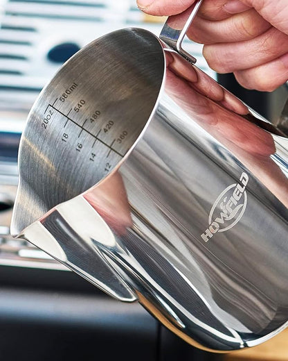 Milk Frothing Pitcher 20 oz (600ml) 304 Stainless Steel w/Latte Art Pen & Scale, Barista-Grade Espresso Steaming Jug for Cappuccino, Latte, Home & Commercial Use